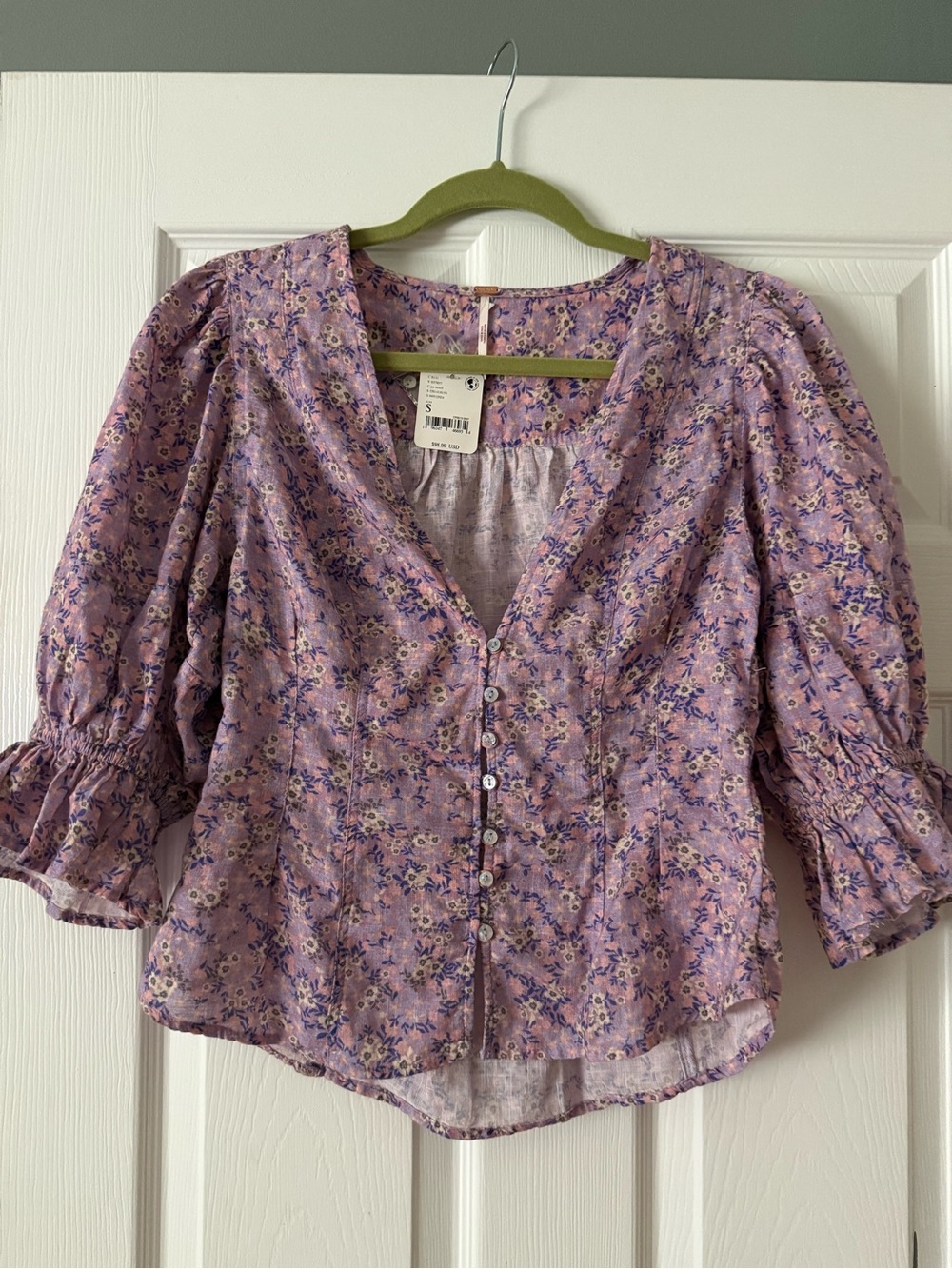 NWT Free People Lavender Floral Button Blouse